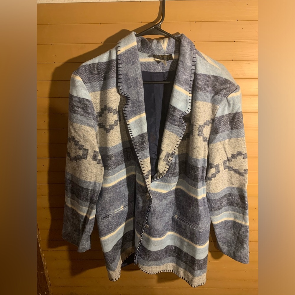 Vintage David Paul blue Aztec southwestern tapestry blazer